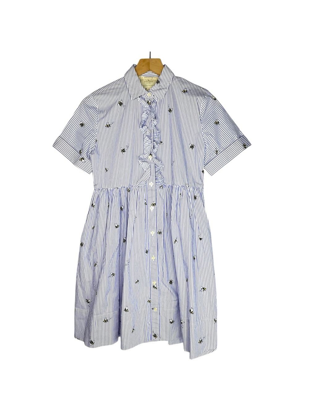 Kate Spade Abuzz Poplin Dress size XS Blue Stripe Honey Bee Shirt Dress